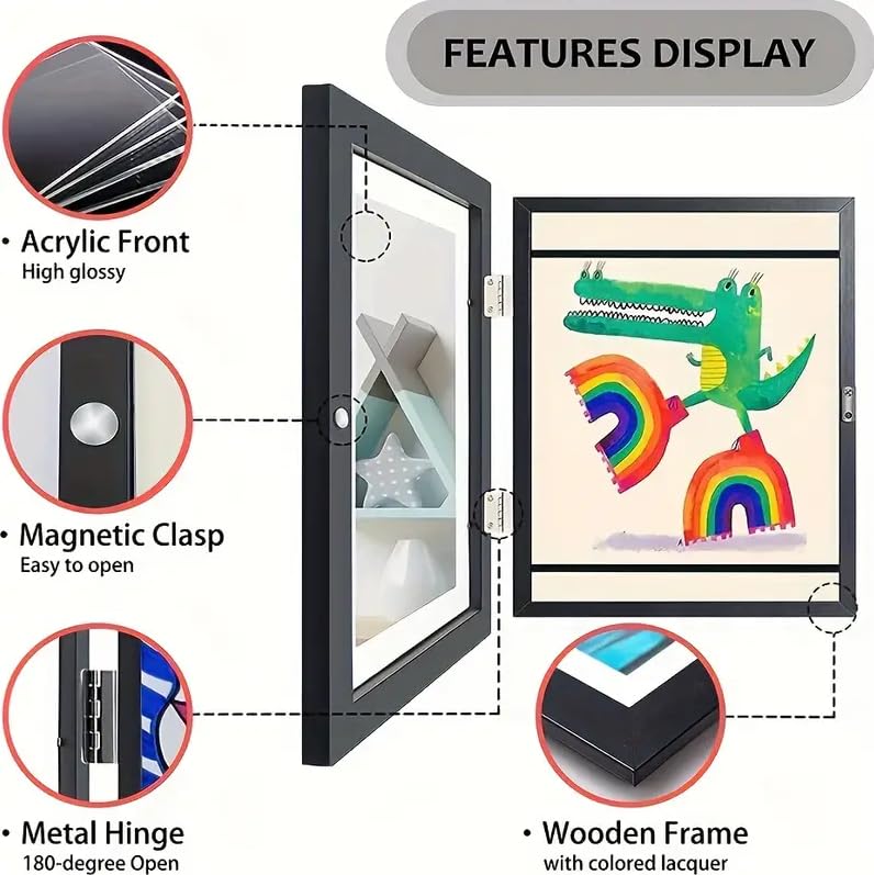 Kids Art Frames,Kids Artwork Display Frame Front Opening A4, Childrens Artwork Display Picture Wooden Frame for 50+ Pictures, Display or Hang Your Kids Artwork(White-2Pcs)
