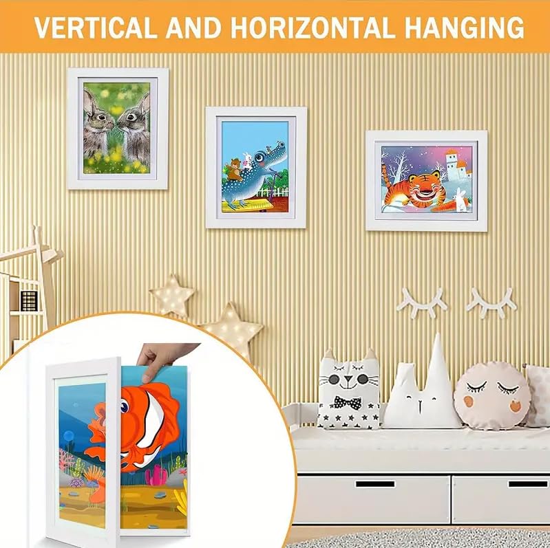 Kids Art Frames,Kids Artwork Display Frame Front Opening A4, Childrens Artwork Display Picture Wooden Frame for 50+ Pictures, Display or Hang Your Kids Artwork(White-2Pcs)