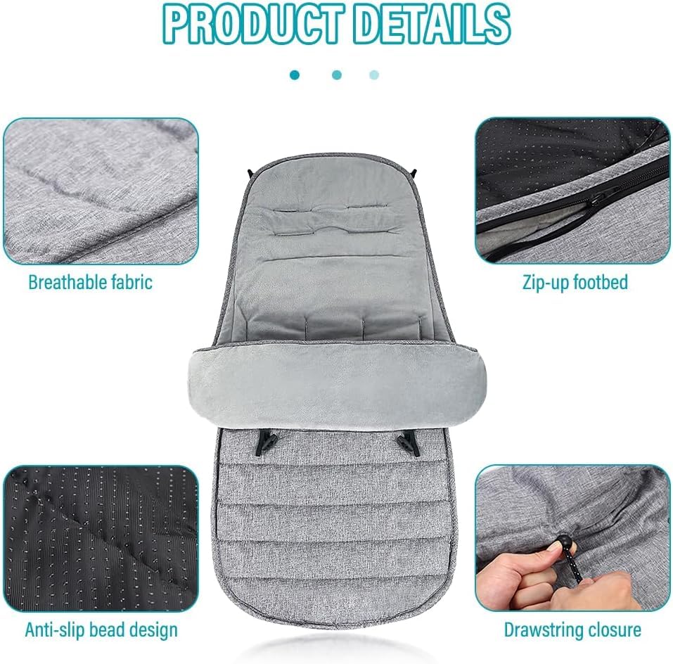 Universal Footmuff for Pram (Grey) + Cup Holder + 2X Cutlery Set