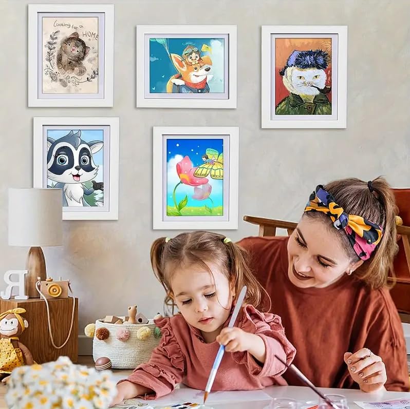 Kids Art Frames,Kids Artwork Display Frame Front Opening A4, Childrens Artwork Display Picture Wooden Frame for 50+ Pictures, Display or Hang Your Kids Artwork(White-2Pcs)