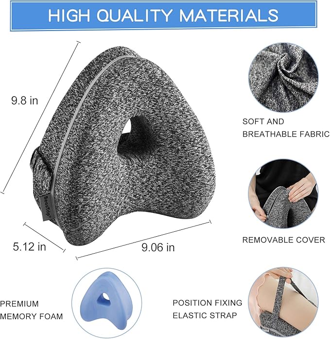 Leg Pillow with Strap for Side Sleeper | Orthopaedic Leg Pillow for Sleeping Ergonomic | Memory Foam Leg Support Cushion with Removable and Washable Cover