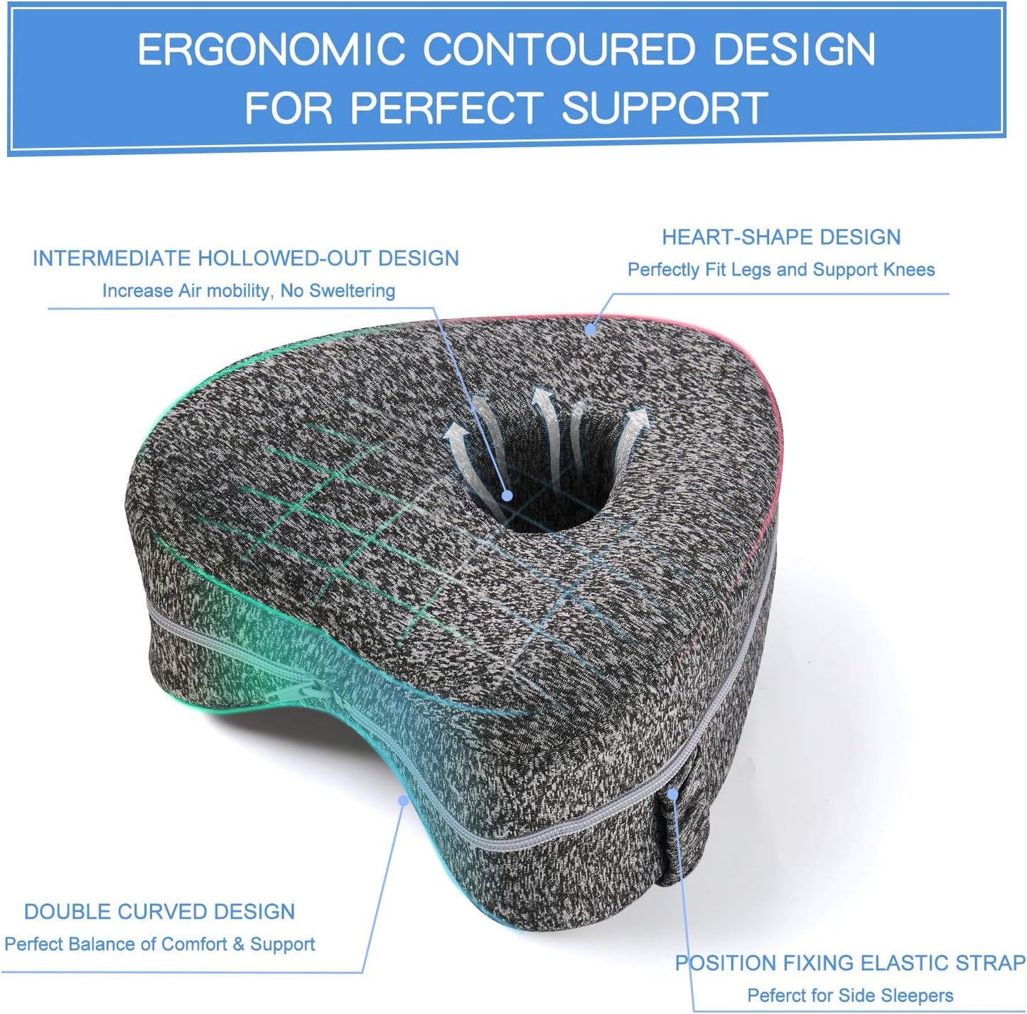 Leg Pillow with Strap for Side Sleeper | Orthopaedic Leg Pillow for Sleeping Ergonomic | Memory Foam Leg Support Cushion with Removable and Washable Cover