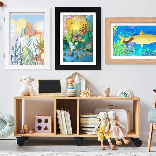 Kids Art Frames,Kids Artwork Display Frame Front Opening A4, Childrens Artwork Display Picture Wooden Frame for 50+ Pictures, Display or Hang Your Kids Artwork(White-2Pcs)