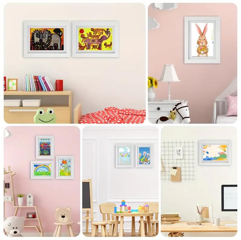 Kids Art Frames,Kids Artwork Display Frame Front Opening A4, Childrens Artwork Display Picture Wooden Frame for 50+ Pictures, Display or Hang Your Kids Artwork(White-2Pcs)
