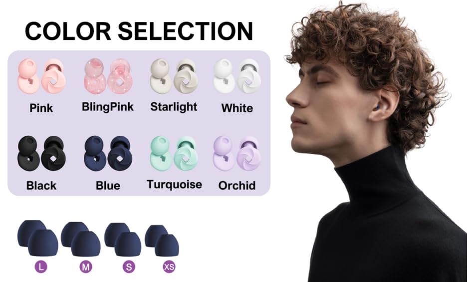 Sleep Earplugs, Soft Silicone, Pack of 4 Replacement Tips S/M/L/XL, for Kids and Adults