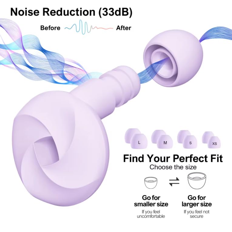 Sleep Earplugs, Soft Silicone, Pack of 4 Replacement Tips S/M/L/XL, for Kids and Adults