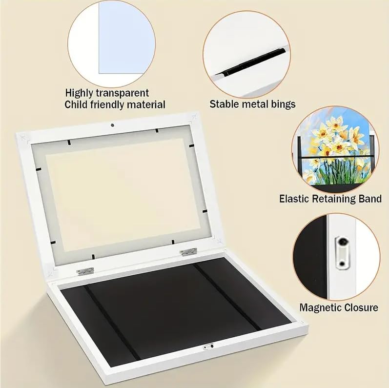 Kids Art Frames,Kids Artwork Display Frame Front Opening A4, Childrens Artwork Display Picture Wooden Frame for 50+ Pictures, Display or Hang Your Kids Artwork(White-2Pcs)