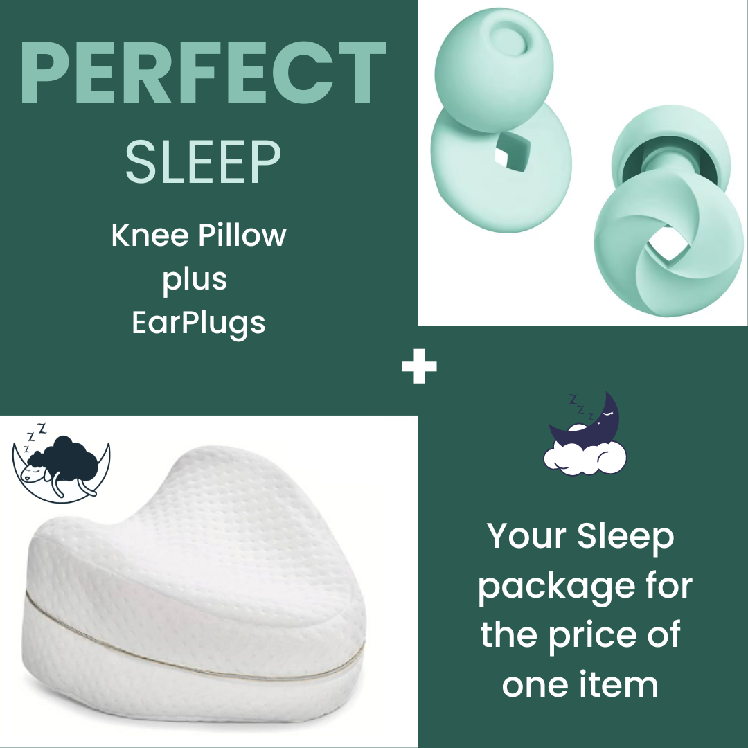 Sleep Package - Ergonomic Knee Pillow + Sleep Earplugs (inc 4x replaceable tips)