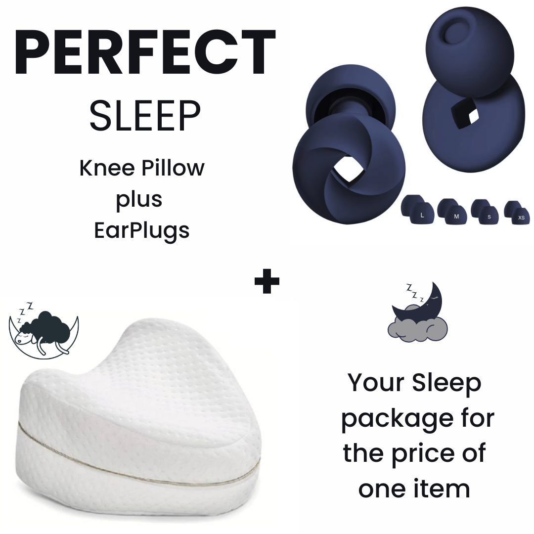 Sleep Package - Ergonomic Knee Pillow + Sleep Earplugs (inc 4x replaceable tips)