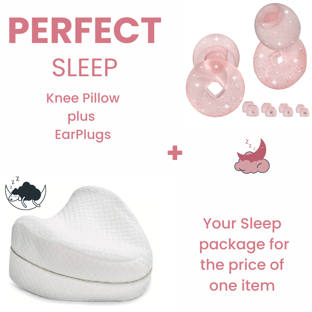 Sleep Package - Ergonomic Knee Pillow + Sleep Earplugs (inc 4x replaceable tips)