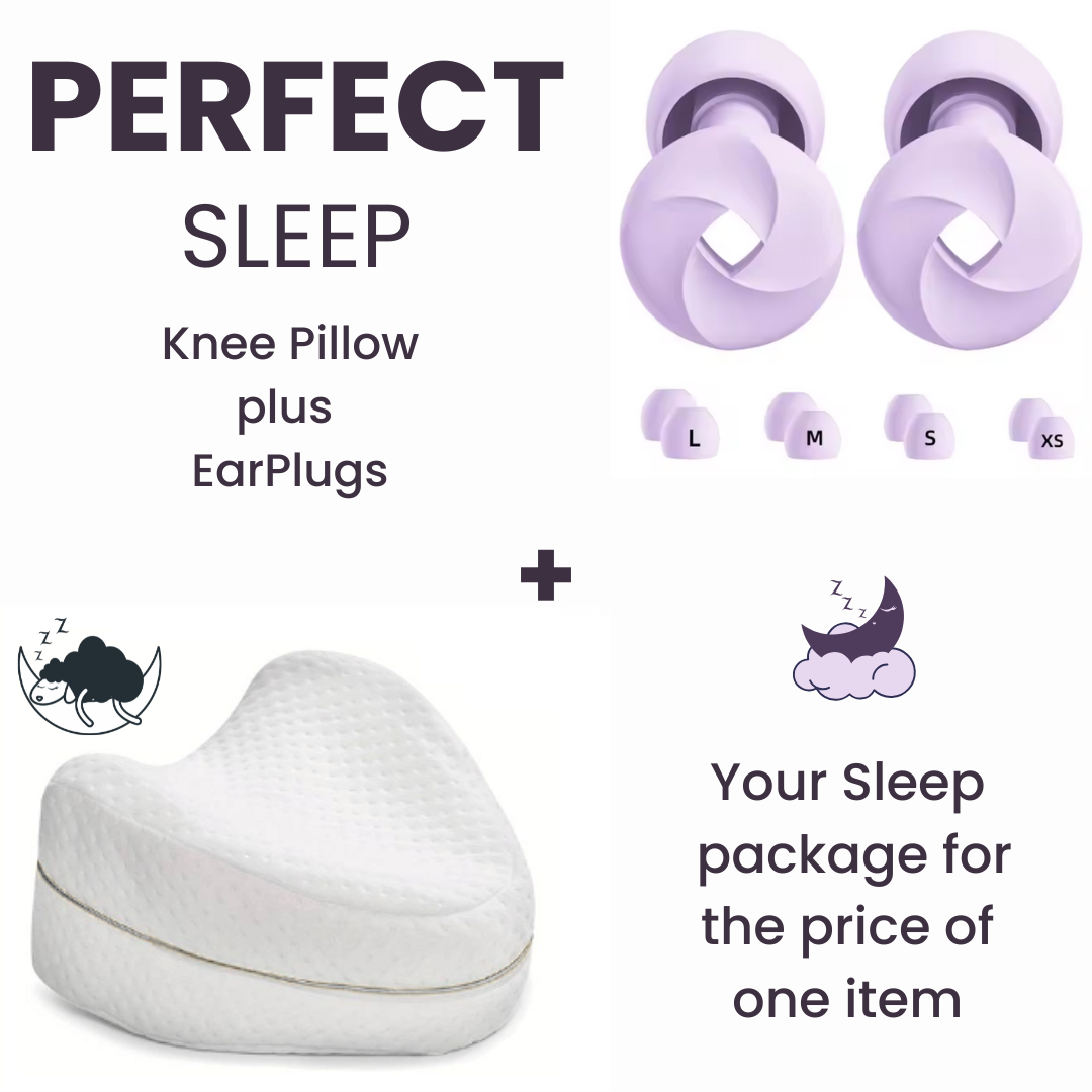 Sleep Package - Ergonomic Knee Pillow + Sleep Earplugs (inc 4x replaceable tips)