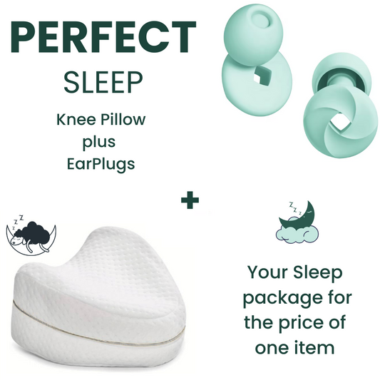Sleep Package - Ergonomic Knee Pillow + Sleep Earplugs (inc 4x replaceable tips)