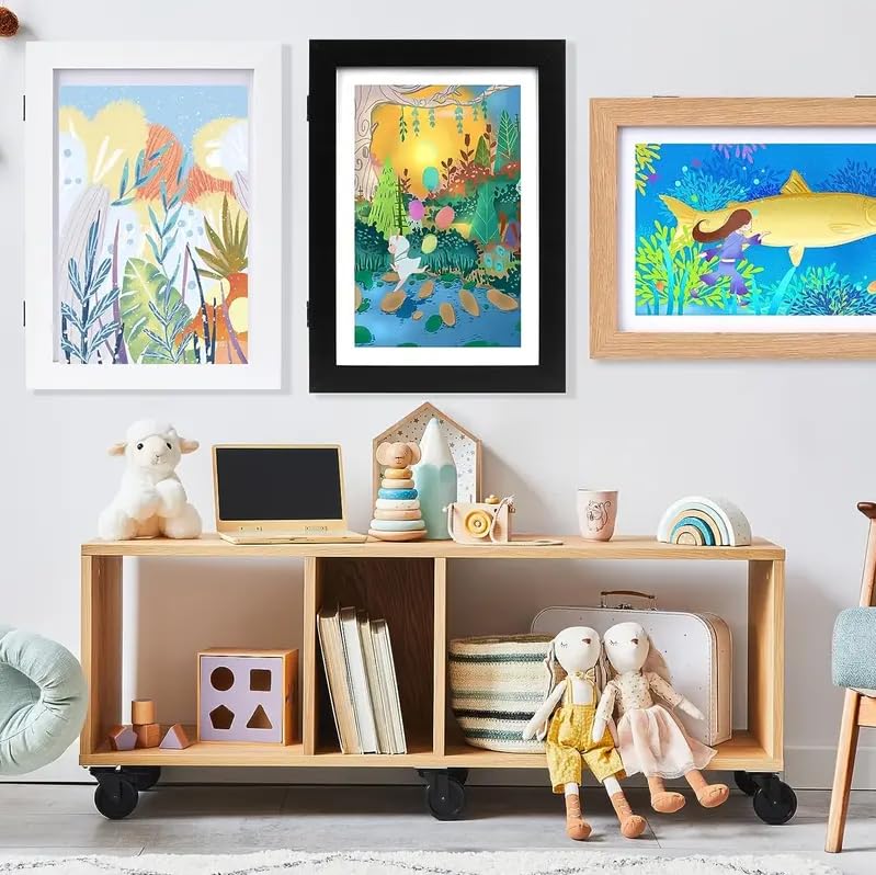 Kids Art Frames,Kids Artwork Display Frame Front Opening A4, Childrens Artwork Display Picture Wooden Frame for 50+ Pictures, Display or Hang Your Kids Artwork(White-2Pcs)