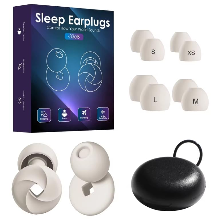 Sleep Earplugs, Soft Silicone, Pack of 4 Replacement Tips S/M/L/XL, for Kids and Adults