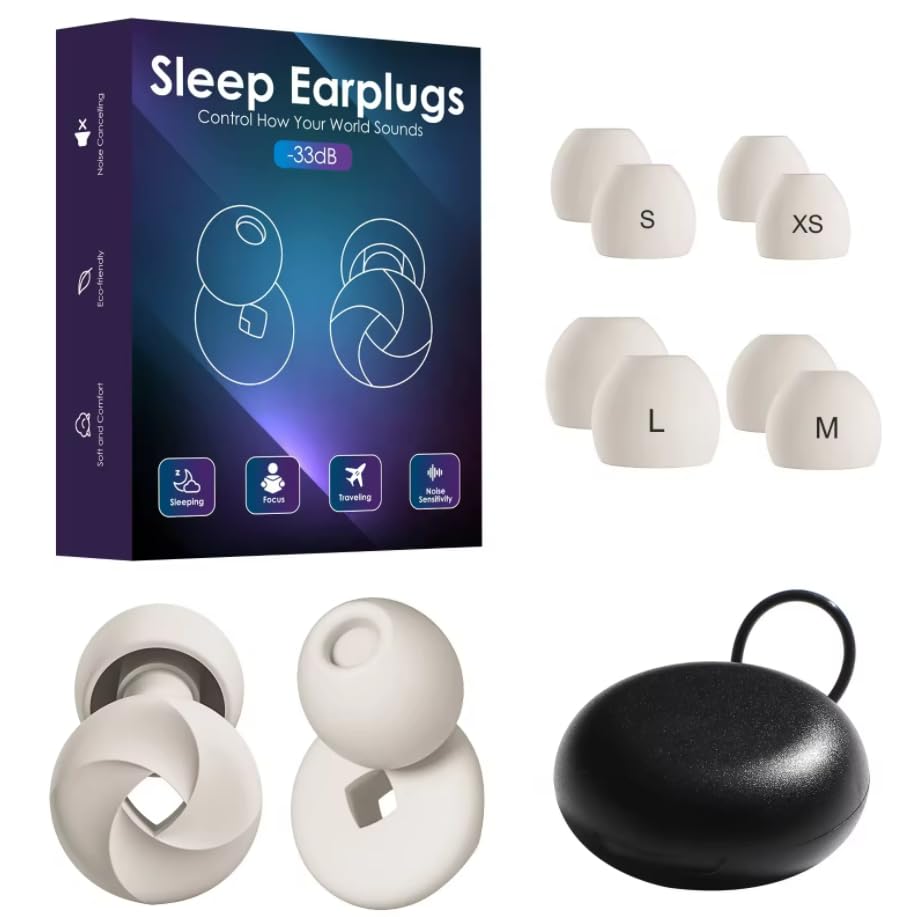 Sleep Earplugs, Soft Silicone, Pack of 4 Replacement Tips S/M/L/XL, for Kids and Adults