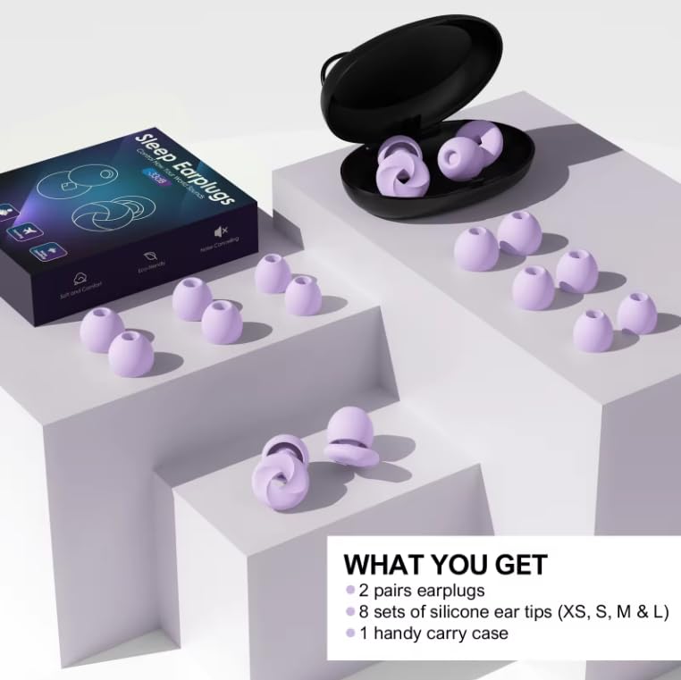 Sleep Earplugs, Soft Silicone, Pack of 4 Replacement Tips S/M/L/XL, for Kids and Adults